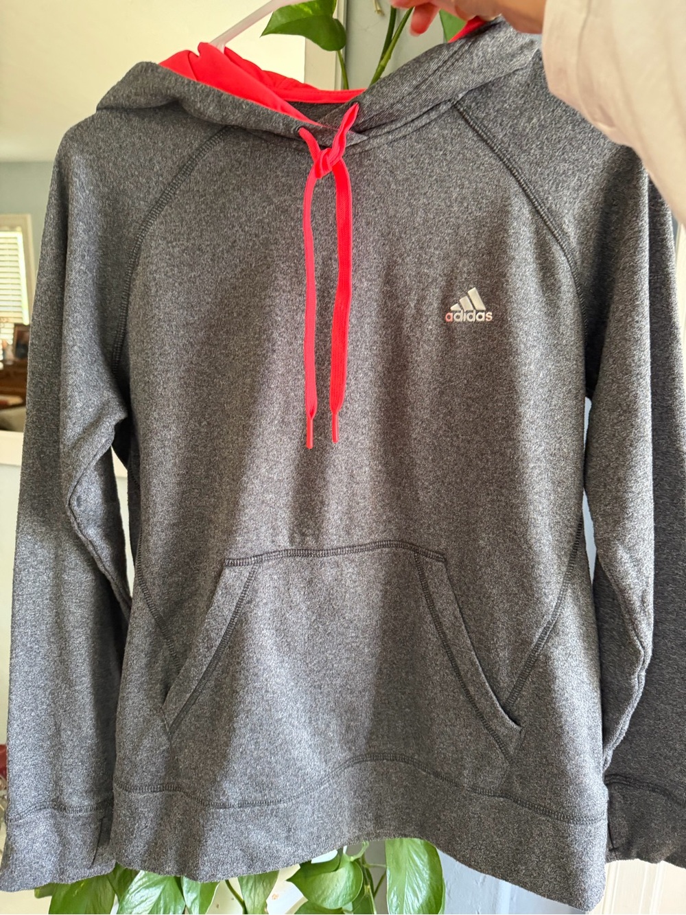 adidas Women’s Heather Gray Hoodie with Pink Accents